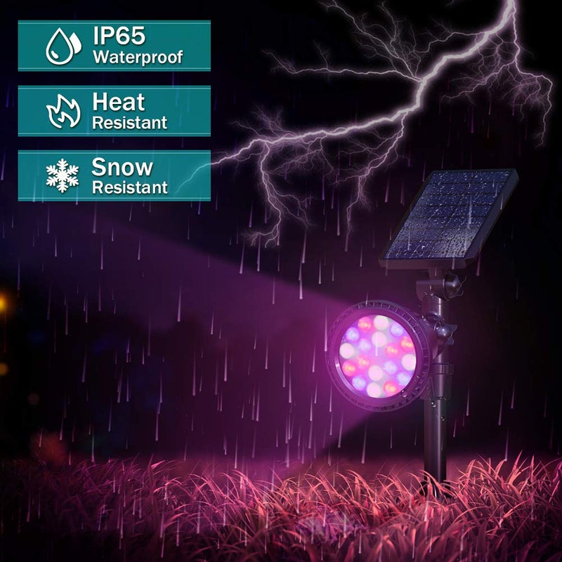 OSORD Solar Outdoor Lights, 9 Modes Color Changing 18 LED Halloween Solar Spot Lights Outdoor Waterproof Spotlight Landscape Light Solar Powered for Garden Yard Tree Flag Patio Christmas(2 Pack) - Image 5